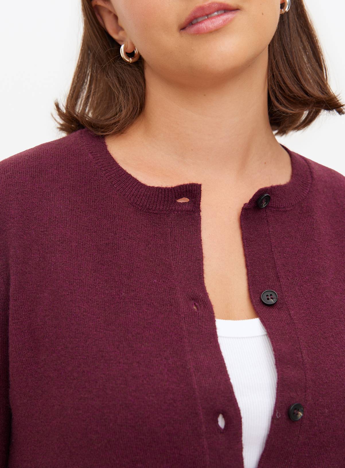 Burgundy Soft Knit Crew Neck Cardigan 14 - Image 3